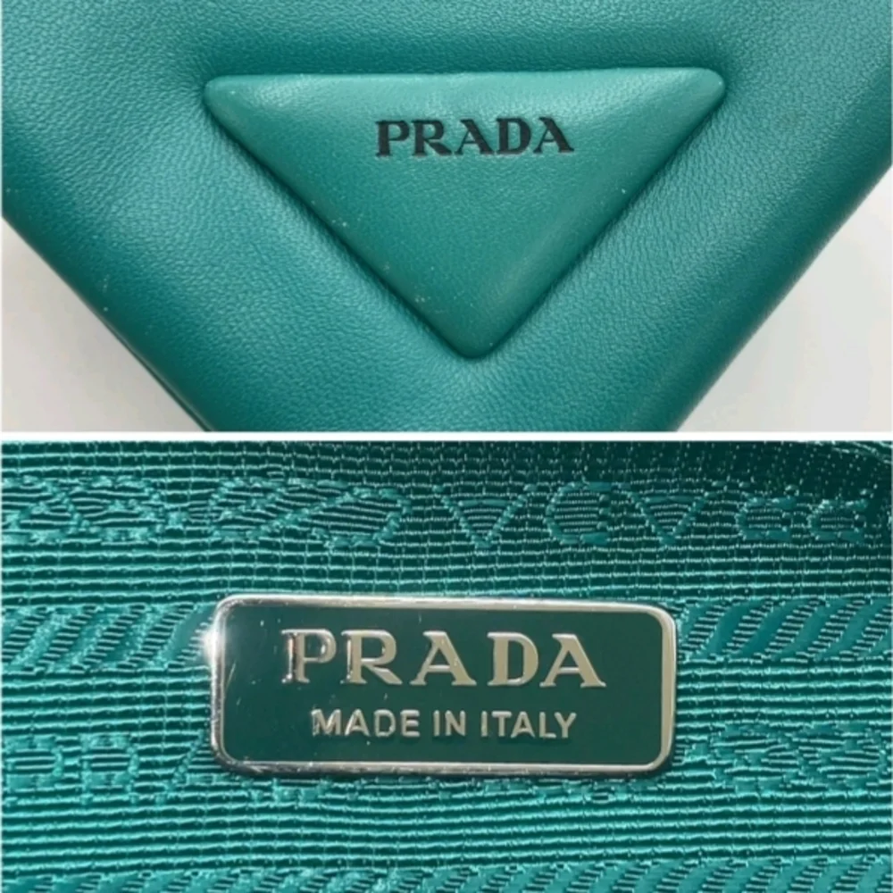 Authentic Prada Triangle Pavone Green Nappa Leather 2 Way Bag W/DB & Strap